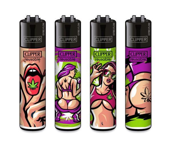 Clipper CLASSIC Large – 420 Girls 4er Set mit vier 420-Artworks; nachfüllbar, Softflame, Stopfhilfe.